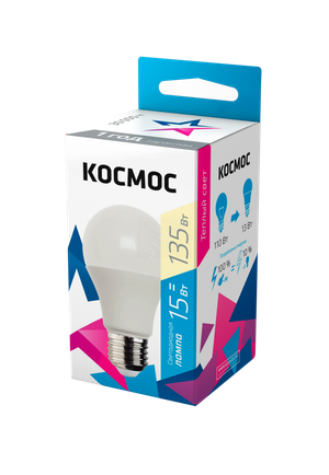 Лампа светодиодная LED 15Вт 220В Е27 D60х108 3000 теплый A60 (Космос) LkecLED15wA60E2730
