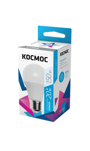 Лампа светодиодная LED 20Вт 220В Е27 D60х118 белыйA60 (Космос) LkecLED20wA60E2745