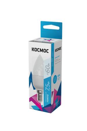 Лампа светодиодная LED 7.5Вт Свеча 220В Е14 D37х100 4500К белый 600 лм (Космос) LkecLED7.5wCNE1445