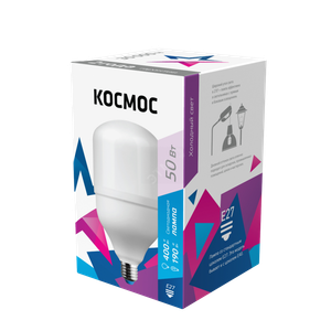 Лампа светодиодная LED 50Вт 220В Е27 D120х190 6500К дневной 4700 лм (Космос) LksmHWLED50WE2765