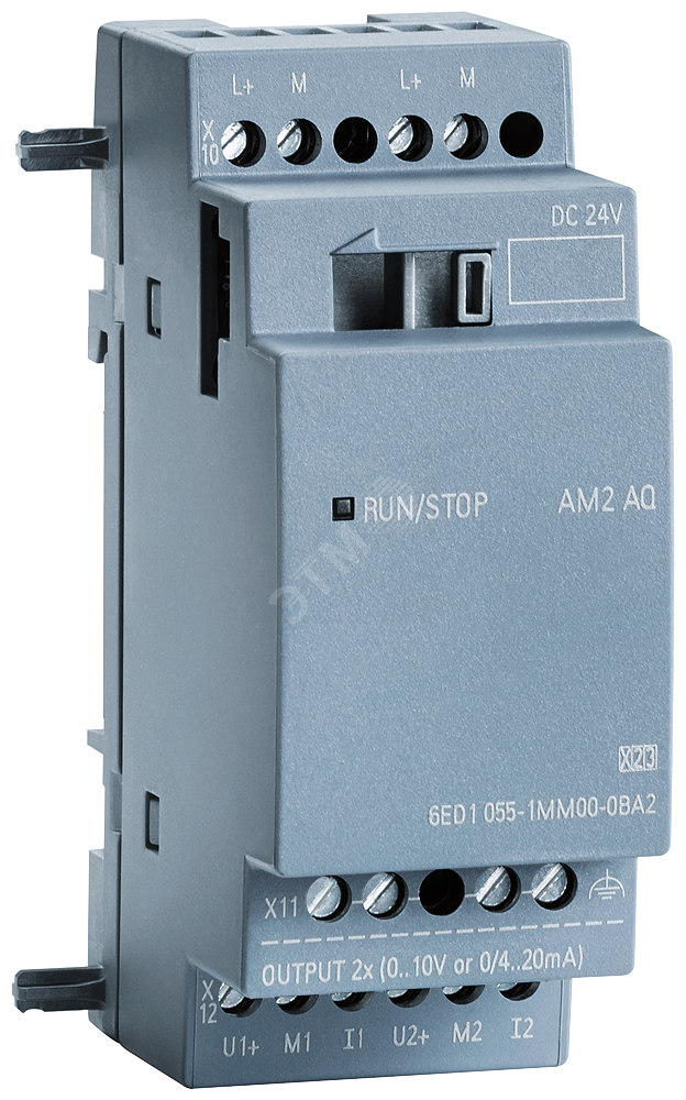 Модуль расширения SIPLUS LOGO! AM2 AQ стойкое покрытие на основе 6ED1055-1MM00-0BA2 напряжение питания: 24В DC 0/4-20МА 2AQ 0-10 В для LOGO! 8 (SIEMENS) 6AG1055-1MM00-7BA2