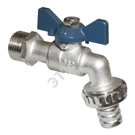 Кран водоразборный со штуцером 3/4' НР бабочка никелированный (AQUALINK) 01490