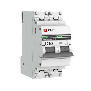 Выключатель автоматический двухполюсный 1А D ВА47-63 4.5кА PROxima (EKF) mcb4763-2-01D-pro