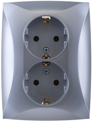 ДУЭТ Розетка двойная с заземлением серебро (Schneider Electric) WDE000324